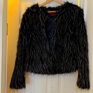 Faux fur jacket. Black/white. Sz L